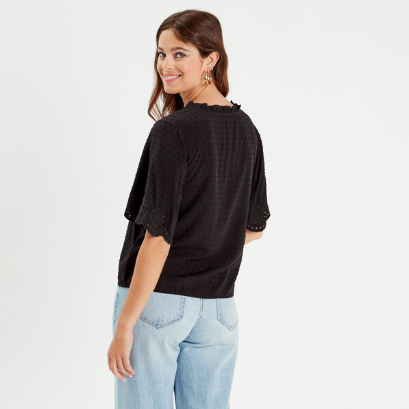 blouse manches courtes brodee noir femme Blouse manches courtes brodée noir femme
