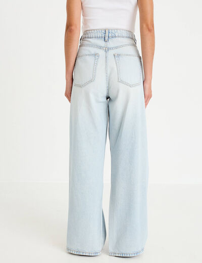 Jean wide leg taille haute Petite denim bleach femme