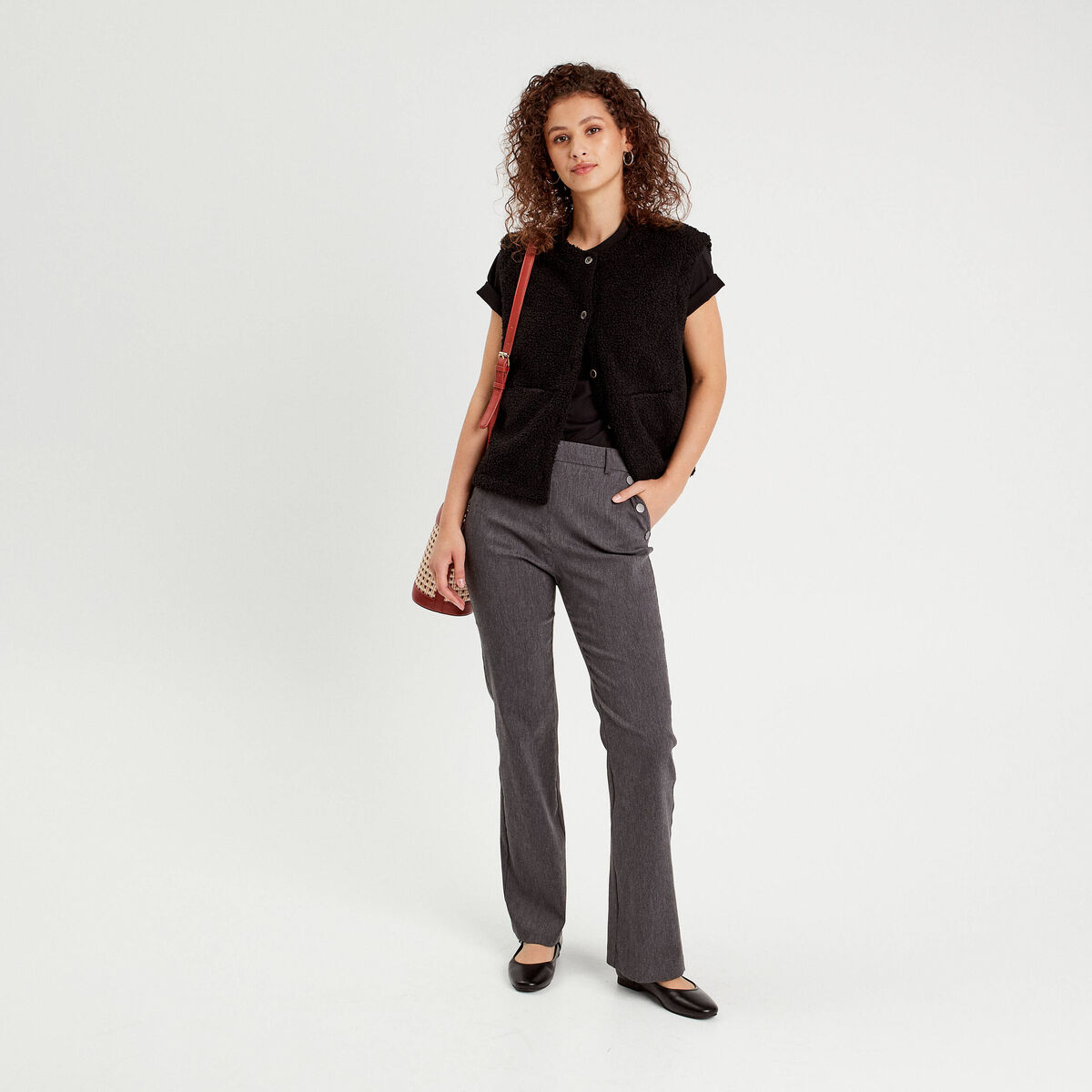 Pantalon flare pont gris fonc&eacute; femme