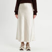 Jupe midi droite satin beige femme