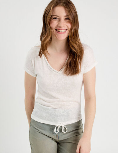 T-shirt détail noeud ecru femme