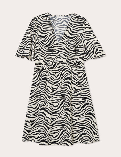 Robe évasée manches courtes blanc femme