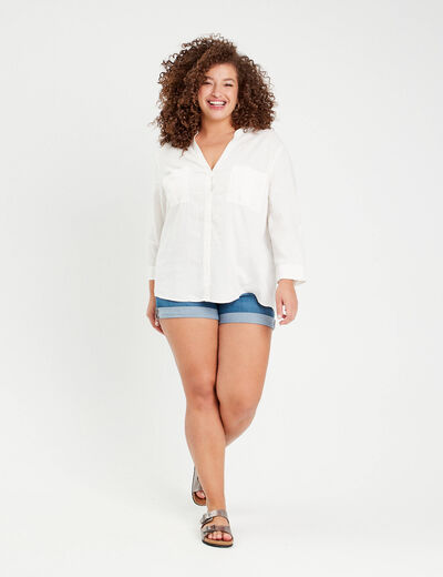 Chemise manches 3/4 contenant du lin ecru femme