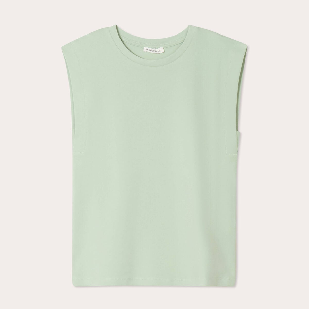 T-shirt col rond sans manches vert pastel femme