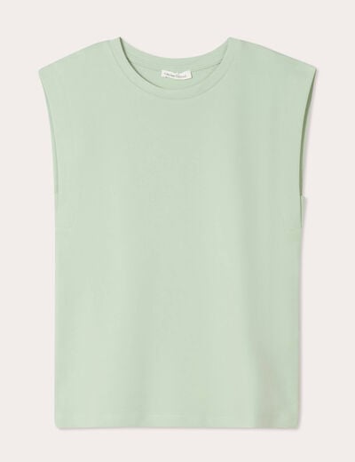 T-shirt col rond sans manches vert pastel femme