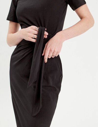 Robe longue moulante noeud noir femme