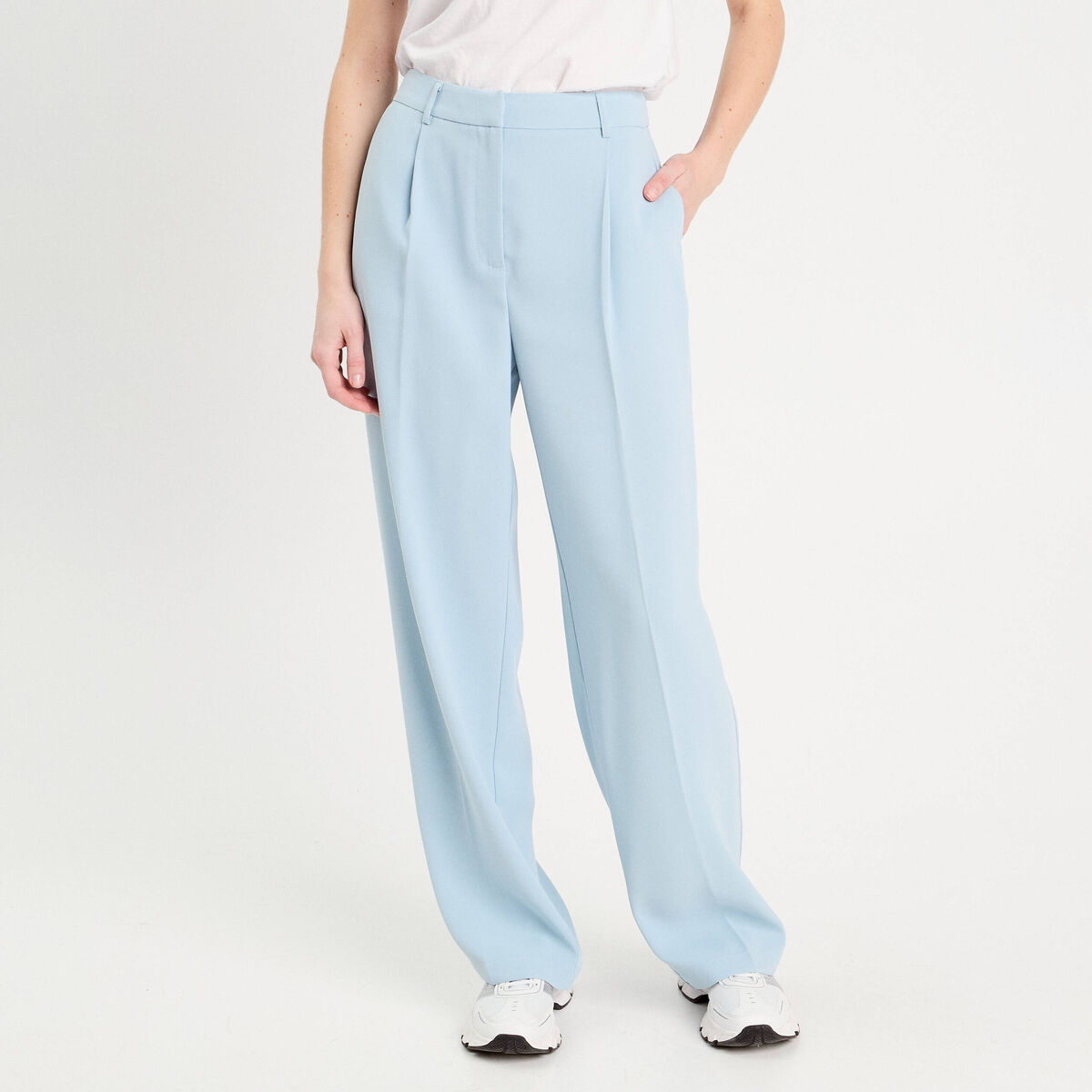 Pantalon large pinces bleu clair femme
