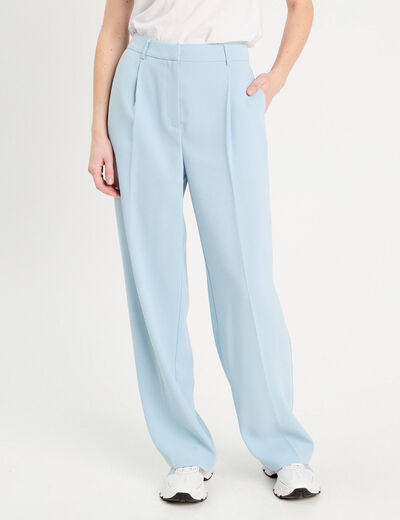 Pantalon large pinces bleu clair femme