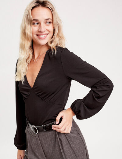T-shirt cintré manches longues noir femme