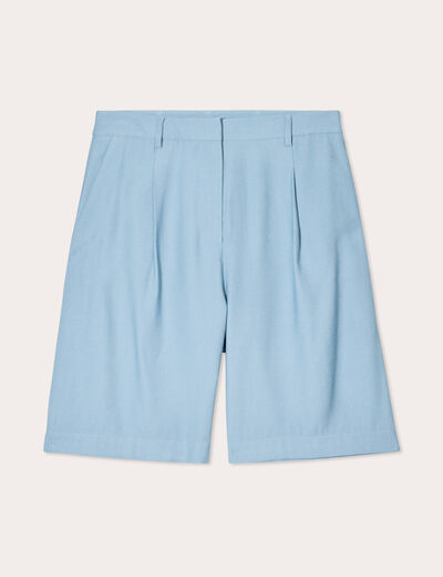 Bermuda droit pinces bleu gris femme