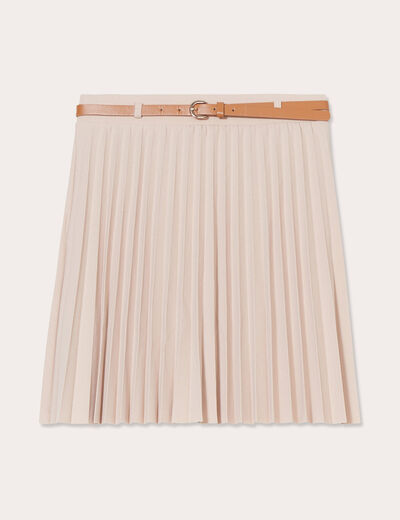 Jupe évasée plissée ceinturée sable femme
