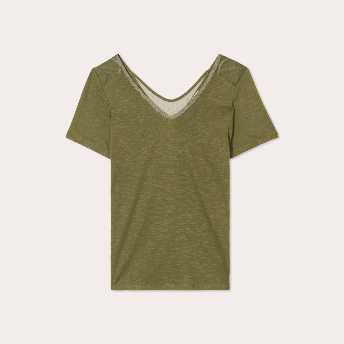 T-shirt manches courtes vert olive femme