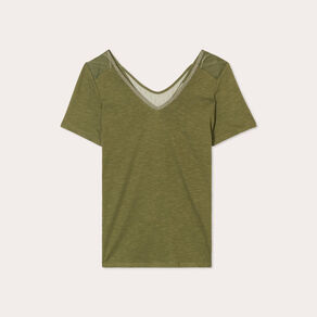 T-shirt manches courtes vert olive femme