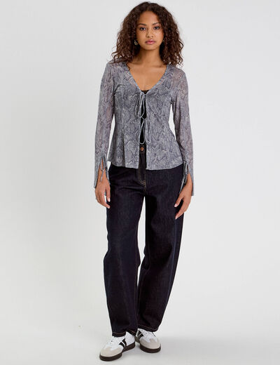 T-shirt manches longues noeuds bleu gris femme