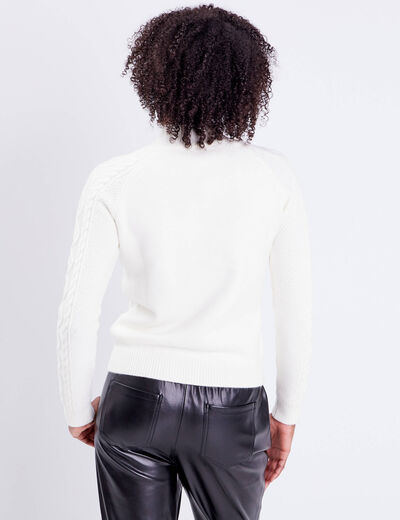 Pull boutonné avec torsades ecru femme