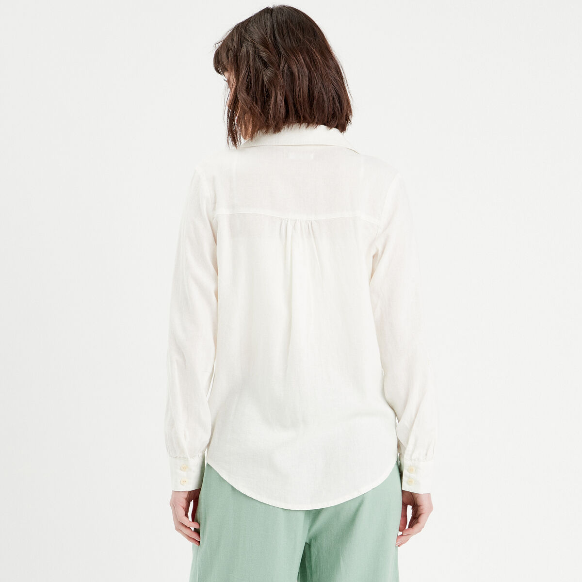 Chemise manches longues contenant du lin ecru femme