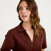 Sweat col chemise manches courtes marron femme