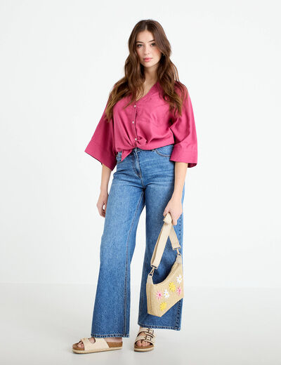 Blouse col V manches 3/4 vieux rose femme