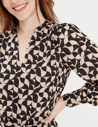 Robe droite ceinturée beige femme
