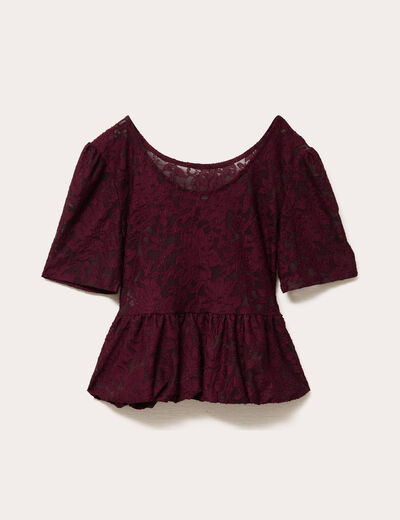Blouse manches courtes rouge foncé femme