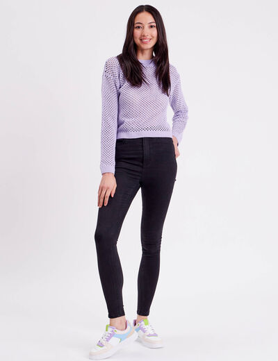 Pull ajouré col rond parme femme