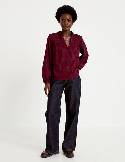 Blouse droite col rond manches longues bordeaux femme