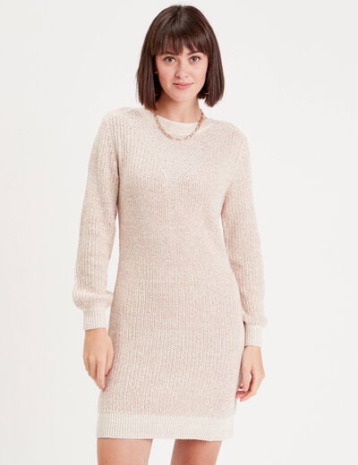 Robe pull droite col rond ivoire femme