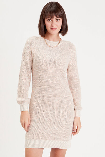 Robe pull droite col rond ivoire femme