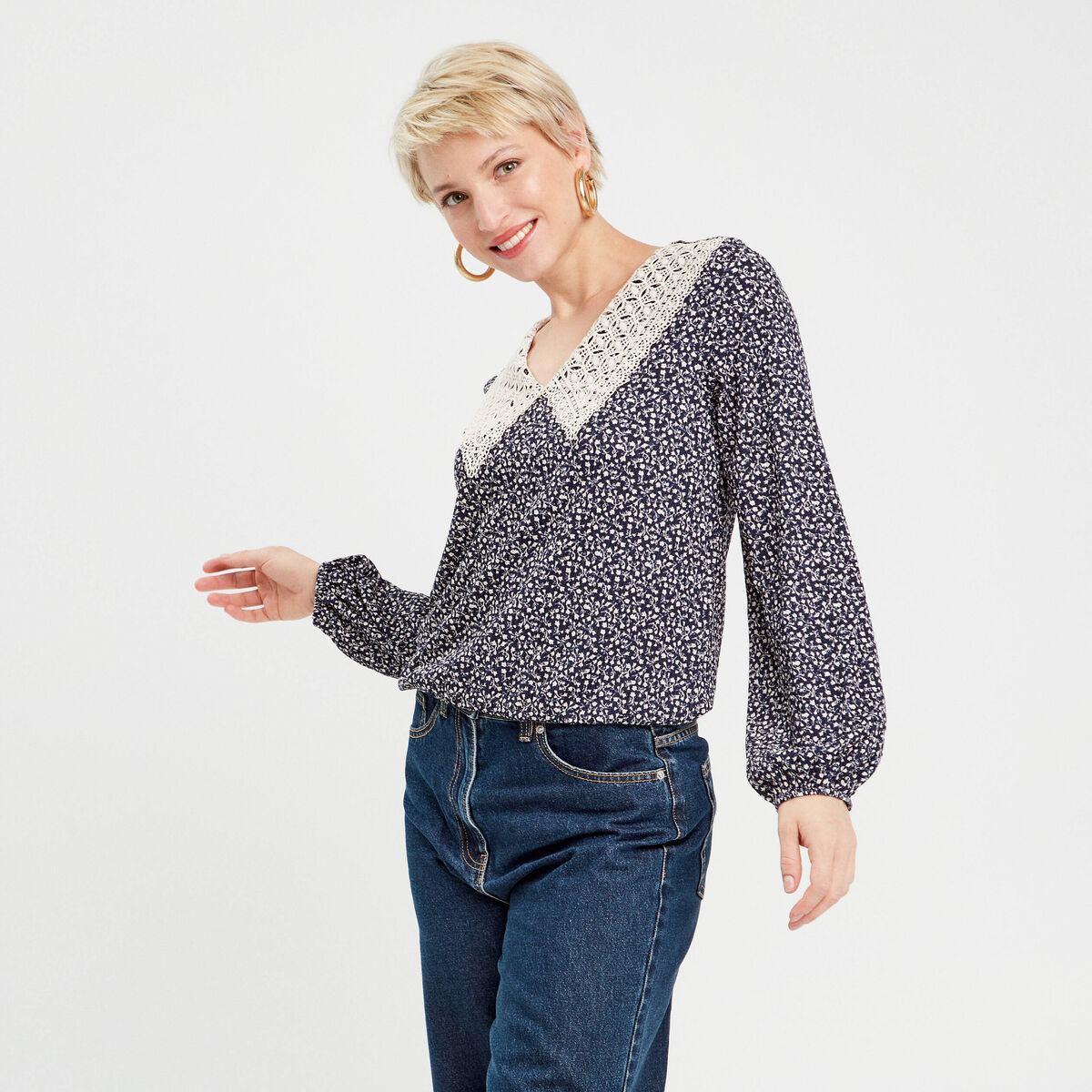 Blouse manches longues noir femme