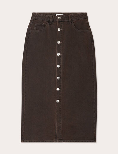 Jupe midi droite en jean marron foncé femme
