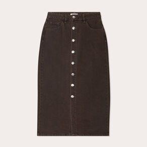 jupe midi droite en jean marron fonce femme Jupe midi droite en jean marron foncé femme