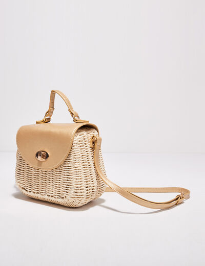 Sac arrondi en paille couleur or femme