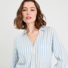 chemise manches longues contenant du lin bleu femme Chemise manches longues contenant du lin bleu femme