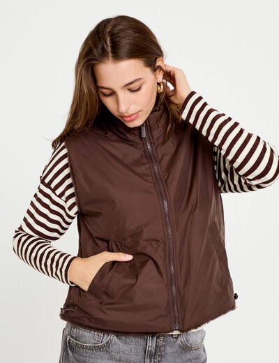Veste r&eacute;versible sans manches marron fonc&eacute; femme