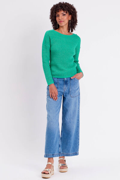 Pull manches longues vert femme