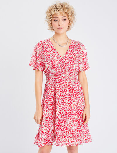 Robe évasée manches courtes rouge femme