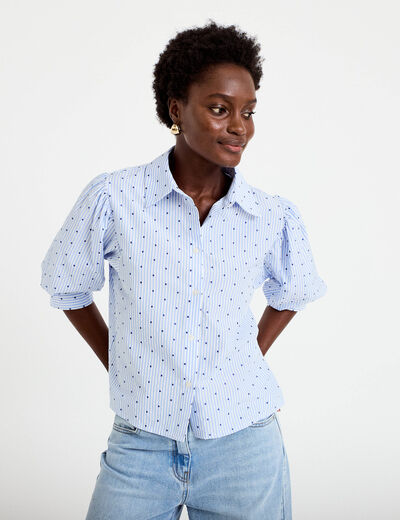 Chemise coupe ample manches 3/4 bleu femme