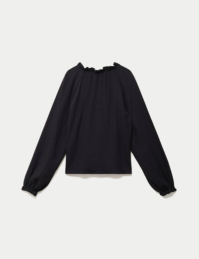 Blouse ample pliss&eacute;e manches longues noir femme