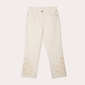 pantalon large brode 78eme ecru femme Pantalon large brodé 7/8ème ecru femme