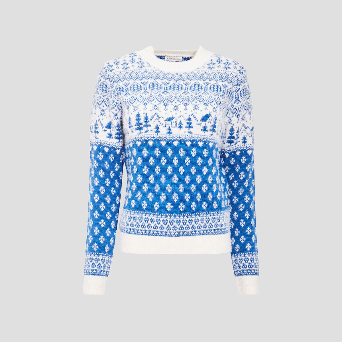Pull avec col rond bleu femme