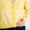 Gilet col v motif fleur jaune clair femme