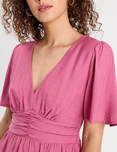 Robe évasée avec fronces vieux rose femme