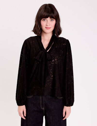 Blouse col lavalli&egrave;re noir femme