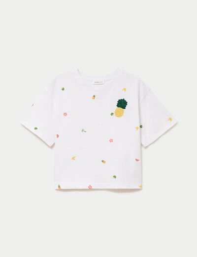 T-shirt droit cropped manches courtes blanc femme