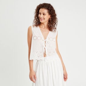 blouse sans manches brodee blanc femme Blouse sans manches brodée blanc femme