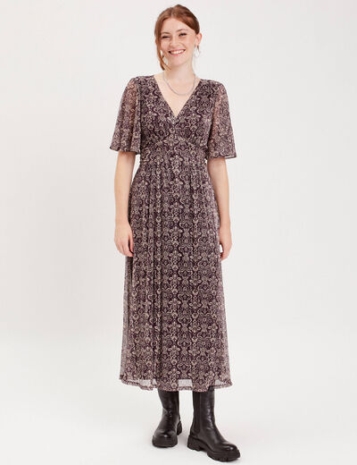 Robe longue évasée bordeaux femme