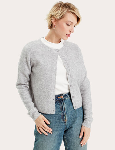 Gilet boutonné manches longues gris foncé femme