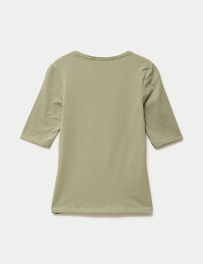 T-shirt ajust&eacute; col rond manches courtes vert kaki femme
