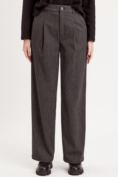 Pantalon large pinces gris foncé femme