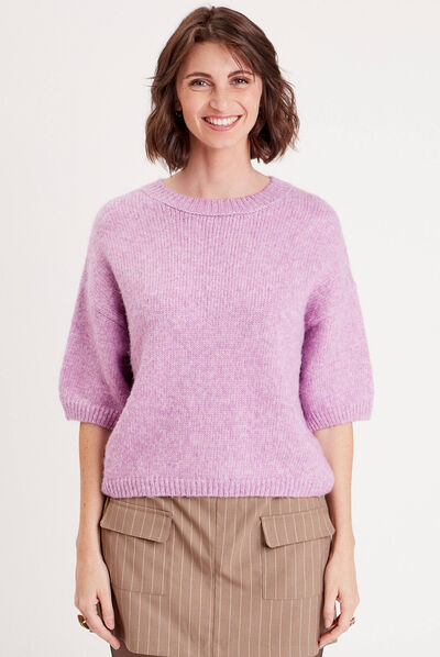 Pull manches courtes mauve femme